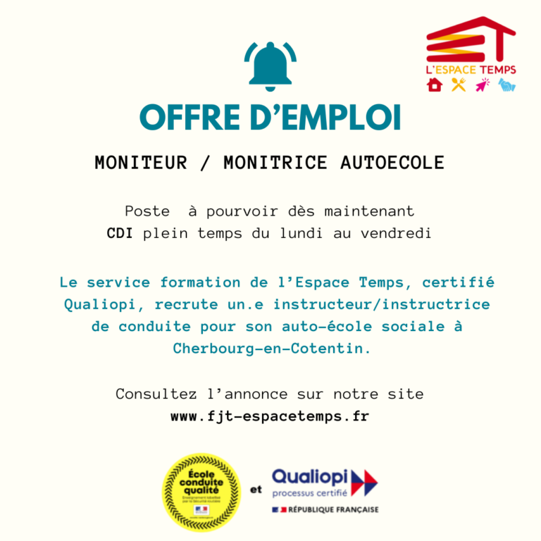 Annonce emploi moniteur H/F autoécole Cherbourg